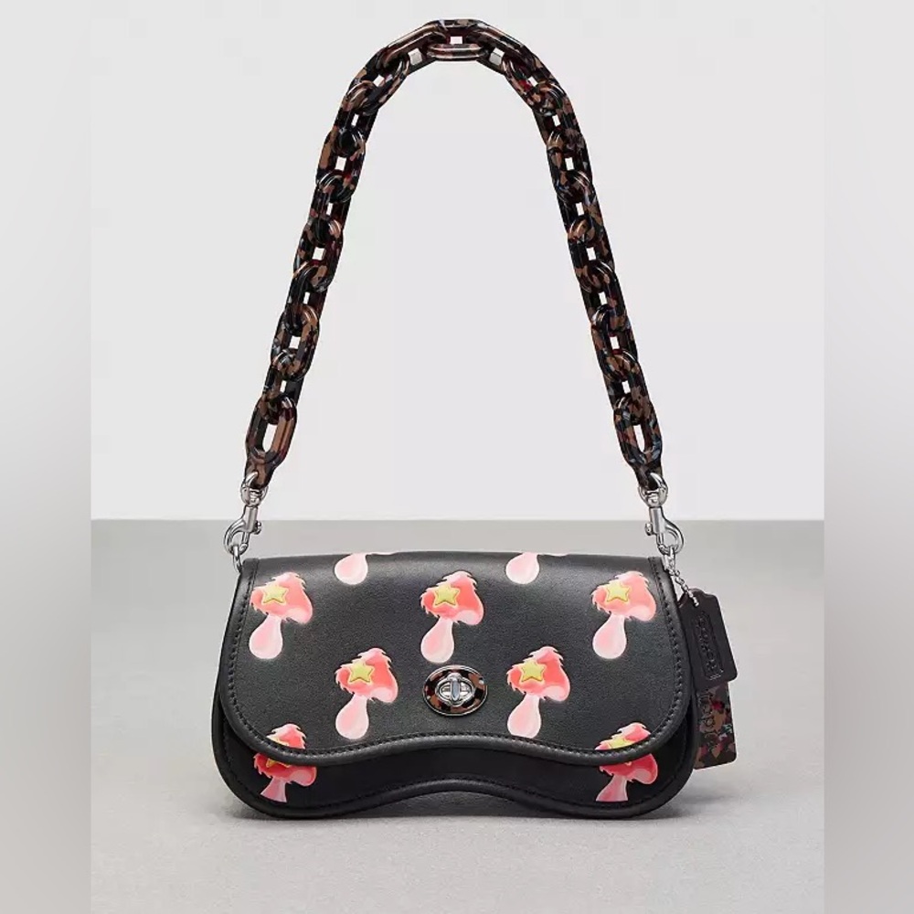 NWT Coachtopia Wavy Dinky Mushroom Print Black